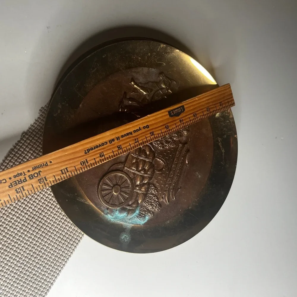 Vintage Korean Brass Copper Wall Plates Set of 3 Mixed Metal Relief Decor 11.75